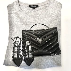 Love+Lace Graphic Shoe Purse Embellishment
Detail Print Sweater Top Blouse